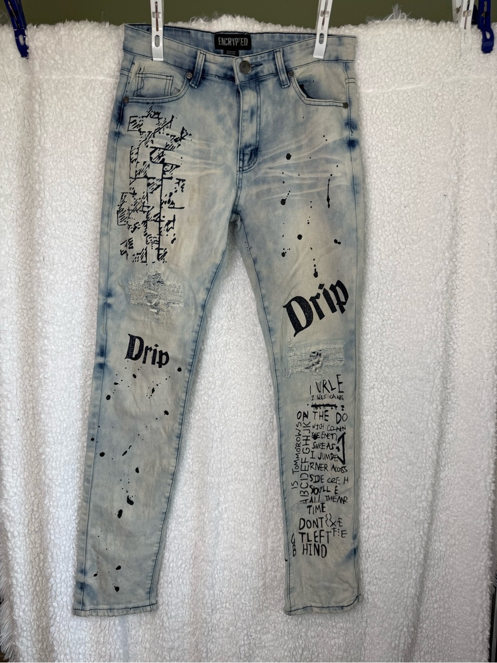 Encrypted Light Blue Graphic 'Drip' Men’s Jeans 30x32